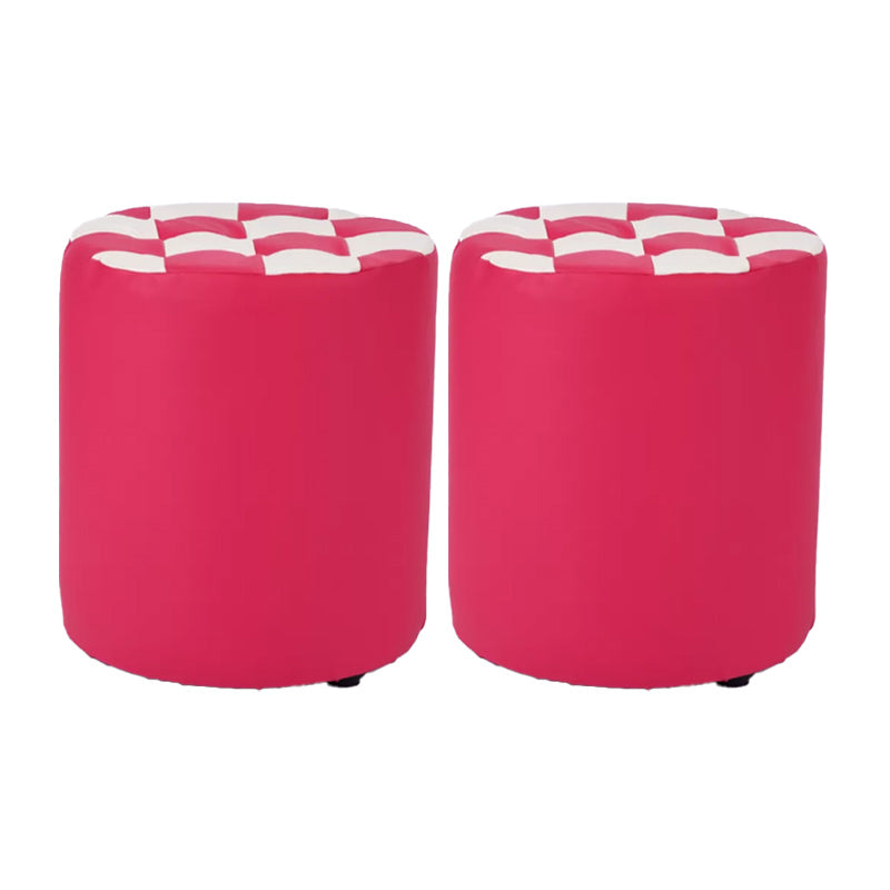 Contemporary Pouf Ottoman Faux Leather Tufted Square Pattern Cylinder Shape Ottoman 12"L x 12"W x 14"H Pink 2 Piece Set Clearhalo 'furn' 'furn_ottomans_poufs' 'Furniture' 'Living Room Furniture' 'Ottomans & Poufs' 'ottomans_poufs' 6460679