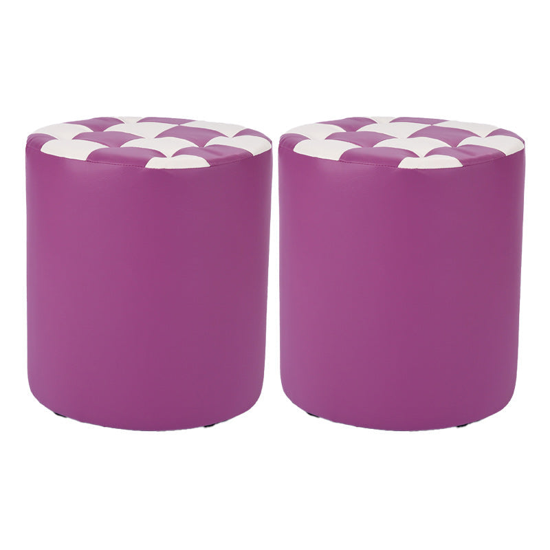 Contemporary Pouf Ottoman Faux Leather Tufted Square Pattern Cylinder Shape Ottoman 12"L x 12"W x 14"H Violet 2 Piece Set Clearhalo 'furn' 'furn_ottomans_poufs' 'Furniture' 'Living Room Furniture' 'Ottomans & Poufs' 'ottomans_poufs' 6460684