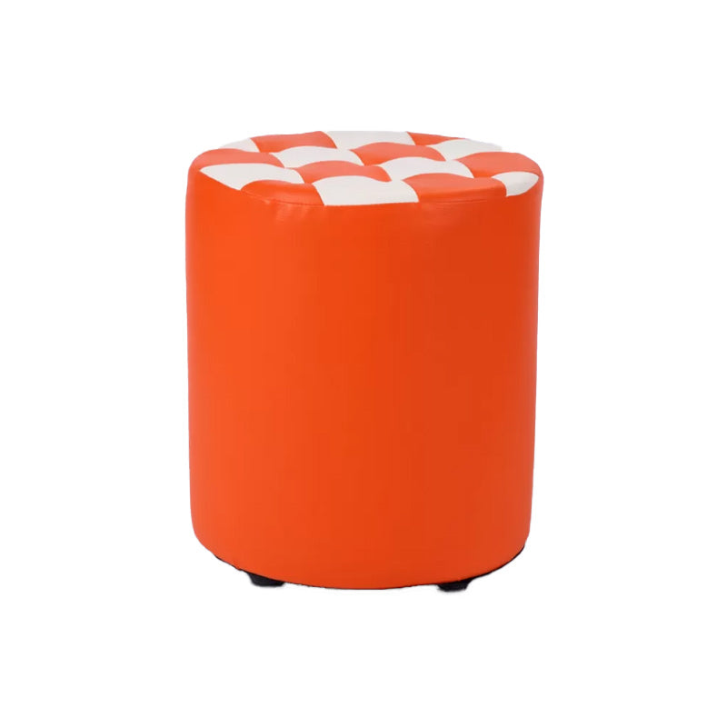 Contemporary Pouf Ottoman Faux Leather Tufted Square Pattern Cylinder Shape Ottoman 12"L x 12"W x 14"H Orange 1 Piece Clearhalo 'furn' 'furn_ottomans_poufs' 'Furniture' 'Living Room Furniture' 'Ottomans & Poufs' 'ottomans_poufs' 6460686