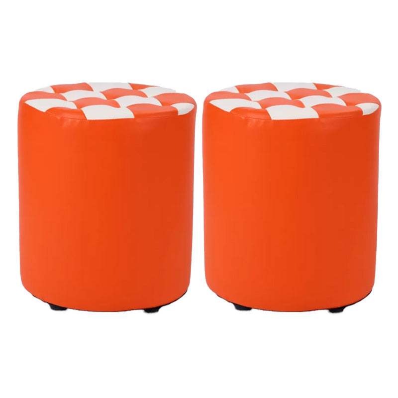 Contemporary Pouf Ottoman Faux Leather Tufted Square Pattern Cylinder Shape Ottoman 12"L x 12"W x 14"H Orange 2 Piece Set Clearhalo 'furn' 'furn_ottomans_poufs' 'Furniture' 'Living Room Furniture' 'Ottomans & Poufs' 'ottomans_poufs' 6460687