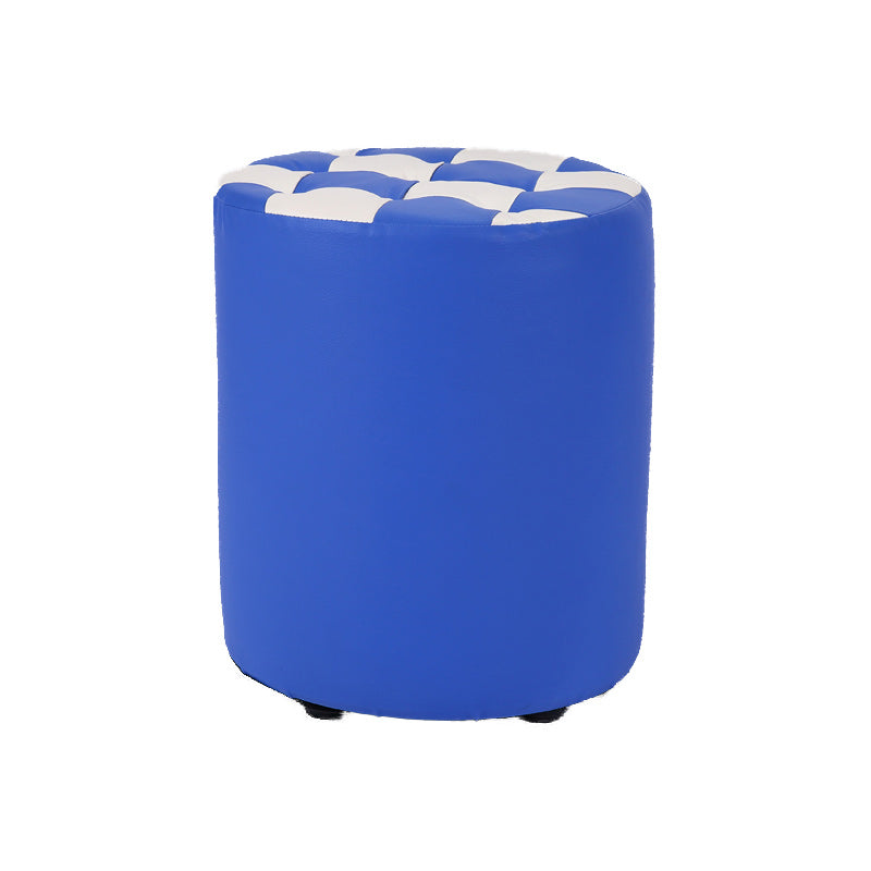 Contemporary Pouf Ottoman Faux Leather Tufted Square Pattern Cylinder Shape Ottoman 12"L x 12"W x 14"H Blue 1 Piece Clearhalo 'furn' 'furn_ottomans_poufs' 'Furniture' 'Living Room Furniture' 'Ottomans & Poufs' 'ottomans_poufs' 6460689