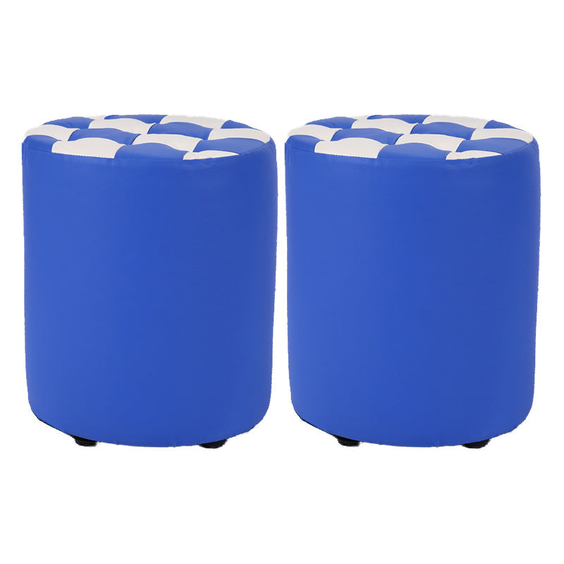 Contemporary Pouf Ottoman Faux Leather Tufted Square Pattern Cylinder Shape Ottoman 12"L x 12"W x 14"H Blue 2 Piece Set Clearhalo 'furn' 'furn_ottomans_poufs' 'Furniture' 'Living Room Furniture' 'Ottomans & Poufs' 'ottomans_poufs' 6460690
