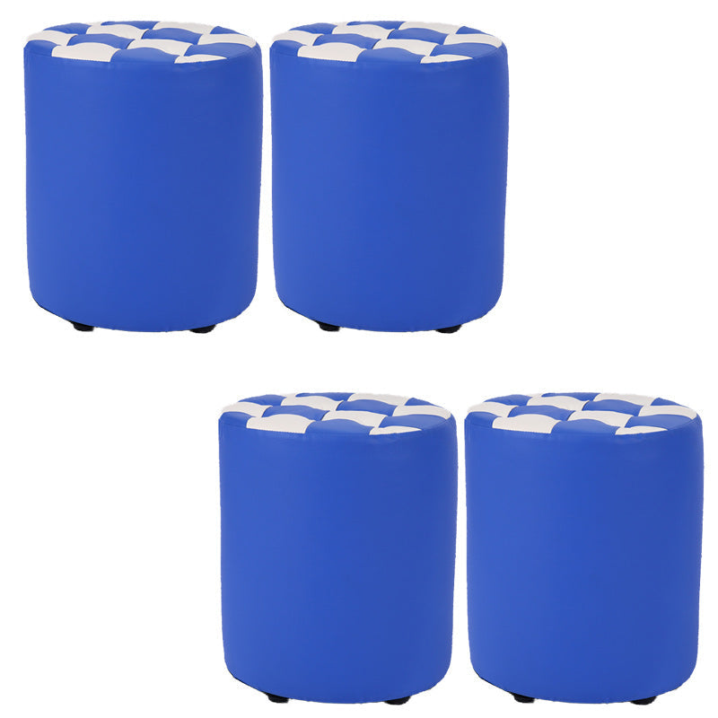 Contemporary Pouf Ottoman Faux Leather Tufted Square Pattern Cylinder Shape Ottoman 12"L x 12"W x 14"H Blue 4 Piece Set Clearhalo 'furn' 'furn_ottomans_poufs' 'Furniture' 'Living Room Furniture' 'Ottomans & Poufs' 'ottomans_poufs' 6460691
