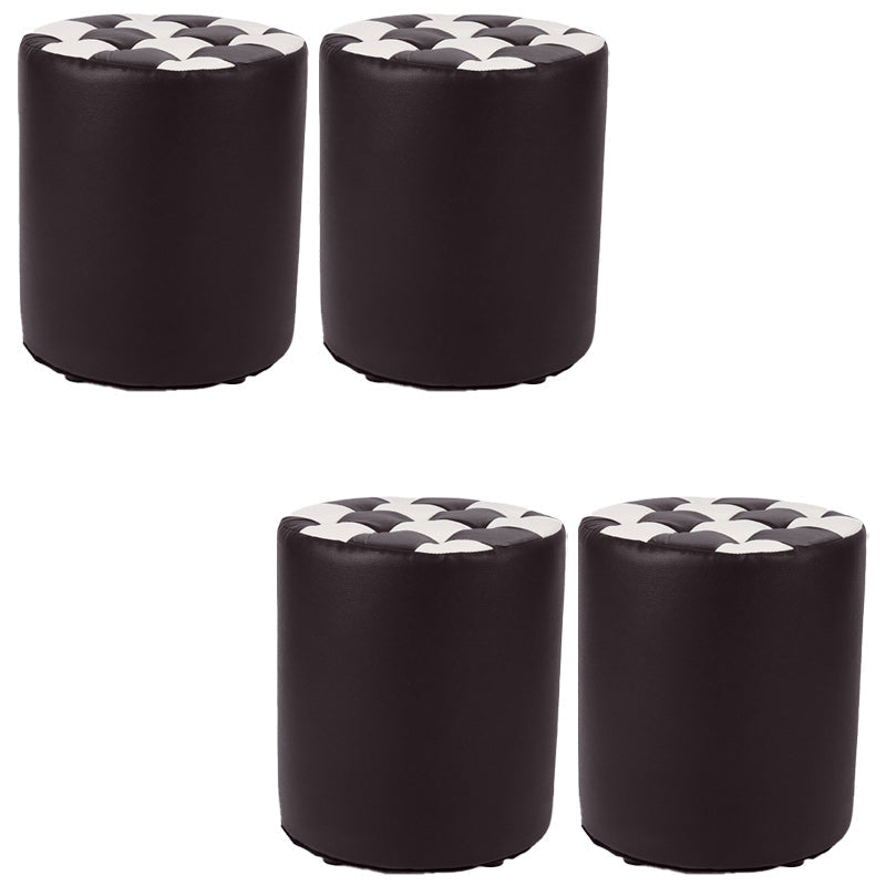 Contemporary Pouf Ottoman Faux Leather Tufted Square Pattern Cylinder Shape Ottoman 12"L x 12"W x 14"H Brown 4 Piece Set Clearhalo 'furn' 'furn_ottomans_poufs' 'Furniture' 'Living Room Furniture' 'Ottomans & Poufs' 'ottomans_poufs' 6460697