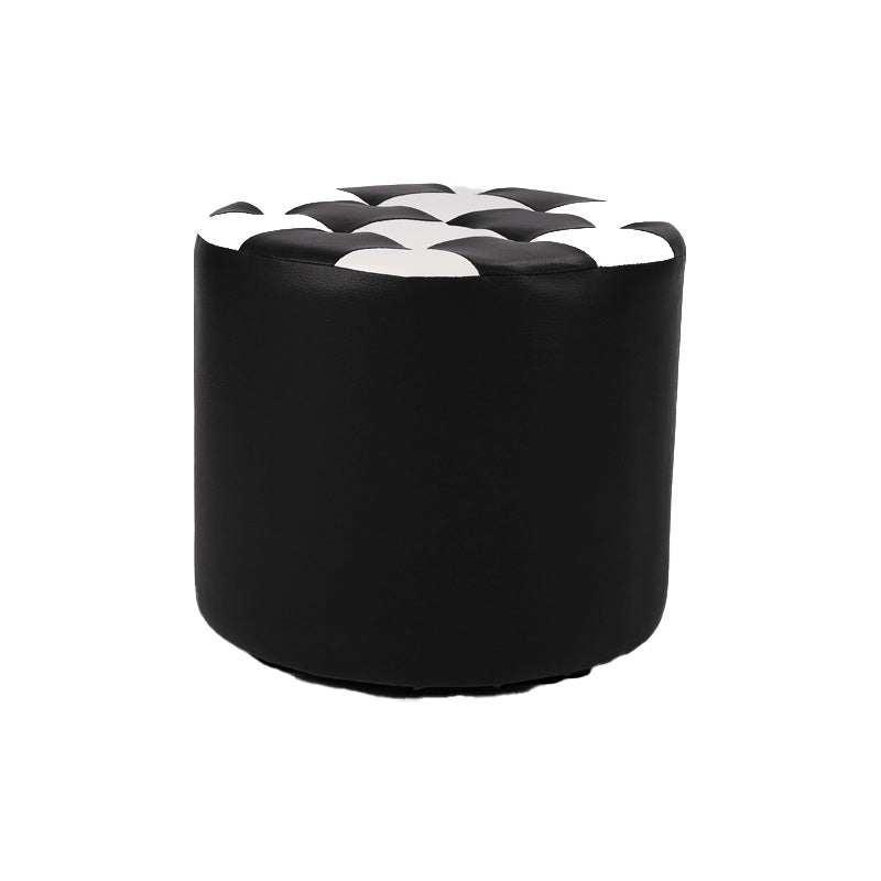 Contemporary Pouf Ottoman Faux Leather Tufted Square Pattern Cylinder Shape Ottoman 12"L x 12"W x 11"H Black 1 Piece Clearhalo 'furn' 'furn_ottomans_poufs' 'Furniture' 'Living Room Furniture' 'Ottomans & Poufs' 'ottomans_poufs' 6460701