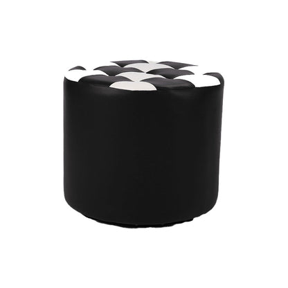 Contemporary Pouf Ottoman Faux Leather Tufted Square Pattern Cylinder Shape Ottoman 12"L x 12"W x 11"H Black 1 Piece Clearhalo 'furn' 'furn_ottomans_poufs' 'Furniture' 'Living Room Furniture' 'Ottomans & Poufs' 'ottomans_poufs' 6460701