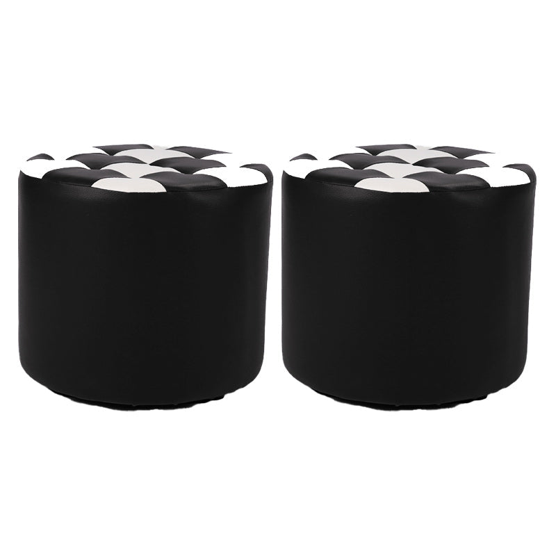 Contemporary Pouf Ottoman Faux Leather Tufted Square Pattern Cylinder Shape Ottoman 12"L x 12"W x 11"H Black 2 Piece Set Clearhalo 'furn' 'furn_ottomans_poufs' 'Furniture' 'Living Room Furniture' 'Ottomans & Poufs' 'ottomans_poufs' 6460702