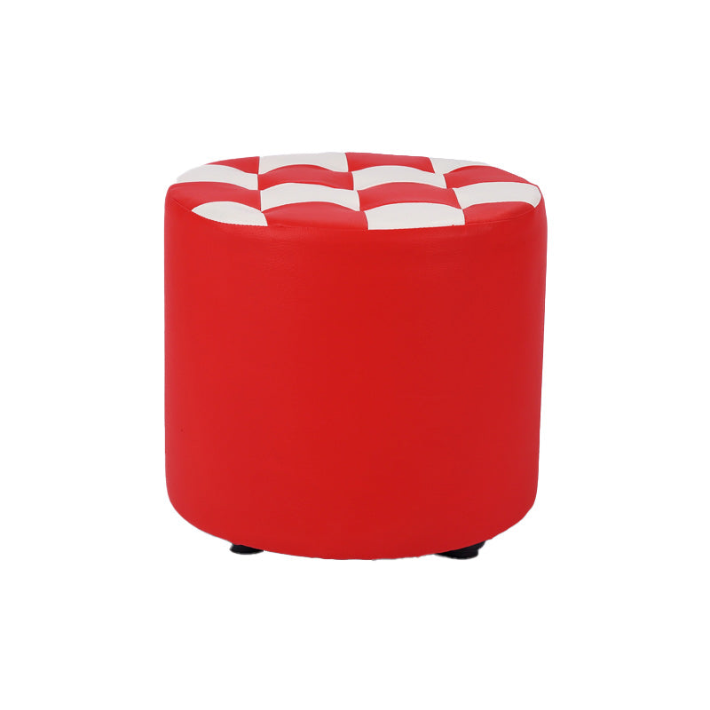Contemporary Pouf Ottoman Faux Leather Tufted Square Pattern Cylinder Shape Ottoman 12"L x 12"W x 11"H Red 1 Piece Clearhalo 'furn' 'furn_ottomans_poufs' 'Furniture' 'Living Room Furniture' 'Ottomans & Poufs' 'ottomans_poufs' 6460704