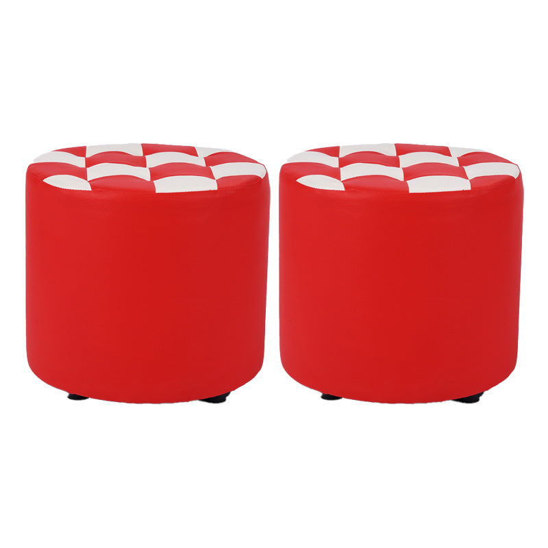 Contemporary Pouf Ottoman Faux Leather Tufted Square Pattern Cylinder Shape Ottoman 12"L x 12"W x 11"H Red 2 Piece Set Clearhalo 'furn' 'furn_ottomans_poufs' 'Furniture' 'Living Room Furniture' 'Ottomans & Poufs' 'ottomans_poufs' 6460705