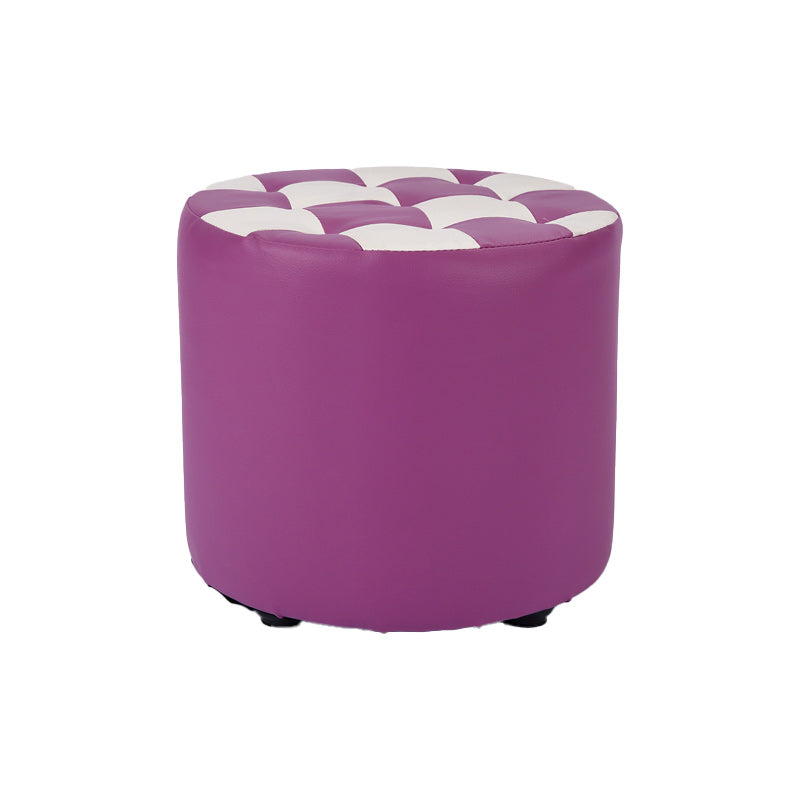 Contemporary Pouf Ottoman Faux Leather Tufted Square Pattern Cylinder Shape Ottoman 12"L x 12"W x 11"H Violet 1 Piece Clearhalo 'furn' 'furn_ottomans_poufs' 'Furniture' 'Living Room Furniture' 'Ottomans & Poufs' 'ottomans_poufs' 6460707