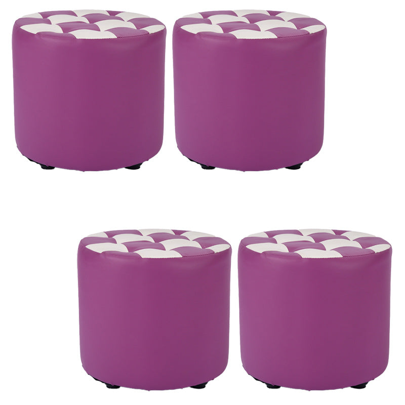 Contemporary Pouf Ottoman Faux Leather Tufted Square Pattern Cylinder Shape Ottoman 12"L x 12"W x 11"H Violet 4 Piece Set Clearhalo 'furn' 'furn_ottomans_poufs' 'Furniture' 'Living Room Furniture' 'Ottomans & Poufs' 'ottomans_poufs' 6460709