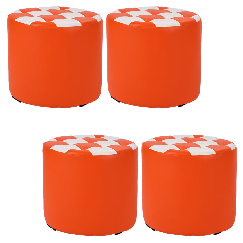 Contemporary Pouf Ottoman Faux Leather Tufted Square Pattern Cylinder Shape Ottoman 12"L x 12"W x 11"H Orange 4 Piece Set Clearhalo 'furn' 'furn_ottomans_poufs' 'Furniture' 'Living Room Furniture' 'Ottomans & Poufs' 'ottomans_poufs' 6460712