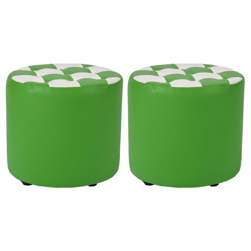 Contemporary Pouf Ottoman Faux Leather Tufted Square Pattern Cylinder Shape Ottoman 12"L x 12"W x 11"H Green 2 Piece Set Clearhalo 'furn' 'furn_ottomans_poufs' 'Furniture' 'Living Room Furniture' 'Ottomans & Poufs' 'ottomans_poufs' 6460717