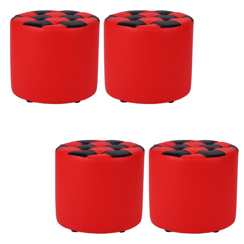Contemporary Pouf Ottoman Faux Leather Tufted Square Pattern Cylinder Shape Ottoman 12"L x 12"W x 11"H Red-Black 4 Piece Set Clearhalo 'furn' 'furn_ottomans_poufs' 'Furniture' 'Living Room Furniture' 'Ottomans & Poufs' 'ottomans_poufs' 6460724