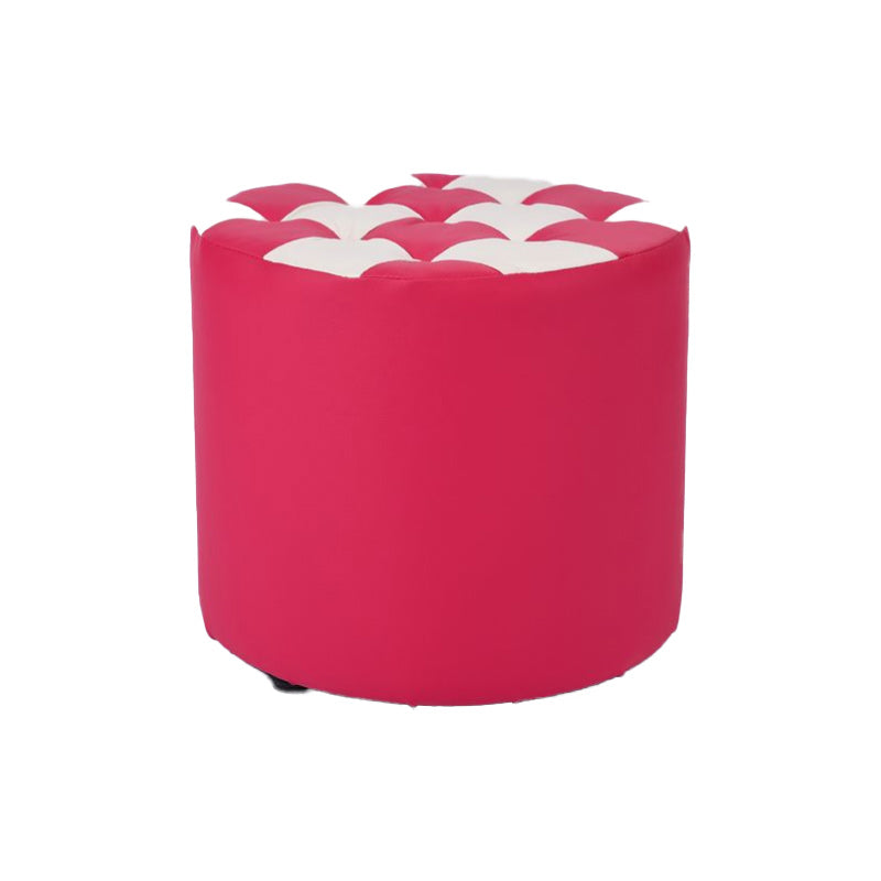 Contemporary Pouf Ottoman Faux Leather Tufted Square Pattern Cylinder Shape Ottoman 12"L x 12"W x 11"H Pink 1 Piece Clearhalo 'furn' 'furn_ottomans_poufs' 'Furniture' 'Living Room Furniture' 'Ottomans & Poufs' 'ottomans_poufs' 6460725