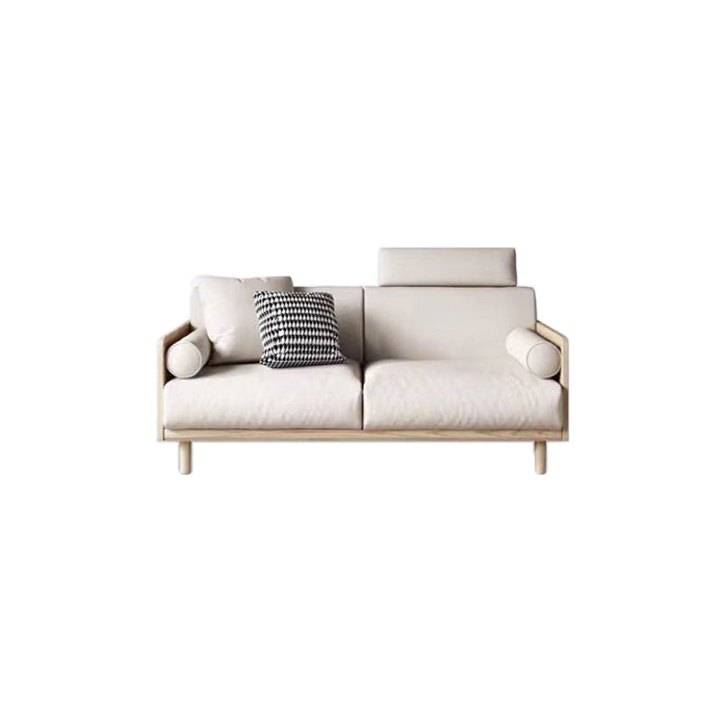 Contemporary Sofa with Loose Back and Pillows in Linen and Solid Wood