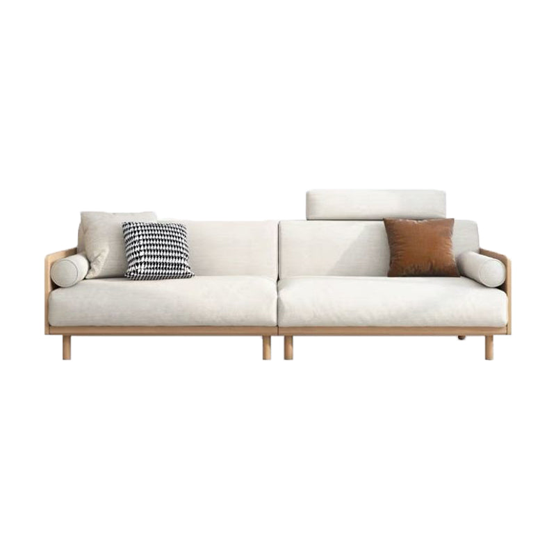Contemporary Sofa with Loose Back and Pillows in Linen and Solid Wood