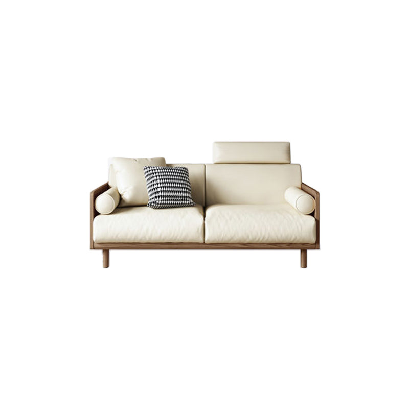 Zeitgenössisches Sofa mit losen Rücken und Kissen in Leinen und festem Holz