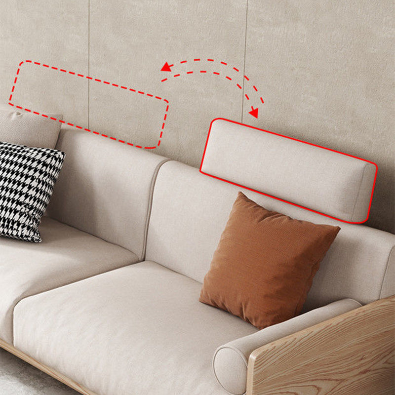 Zeitgenössisches Sofa mit losen Rücken und Kissen in Leinen und festem Holz