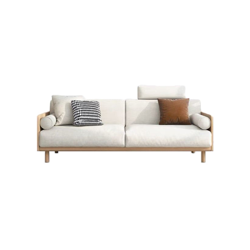 Contemporary Sofa with Loose Back and Pillows in Linen and Solid Wood
