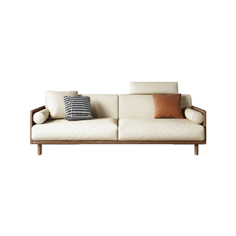 Contemporary Sofa with Loose Back and Pillows in Linen and Solid Wood