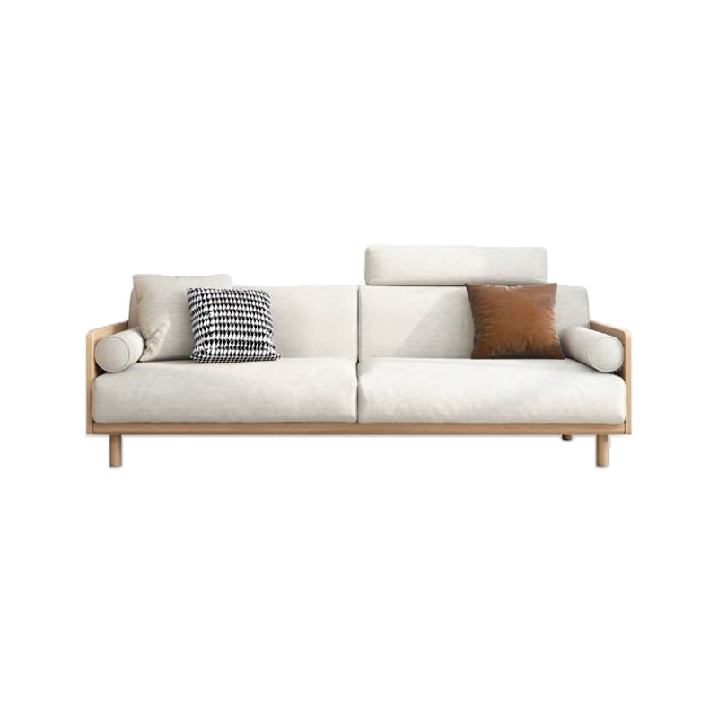 Contemporary Sofa with Loose Back and Pillows in Linen and Solid Wood