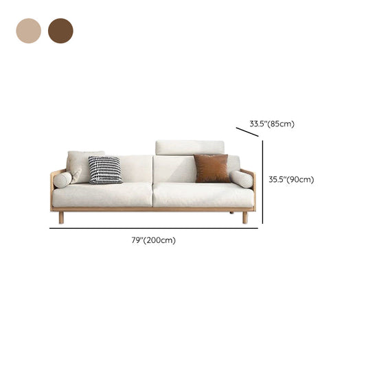 Zeitgenössisches Sofa mit losen Rücken und Kissen in Leinen und festem Holz
