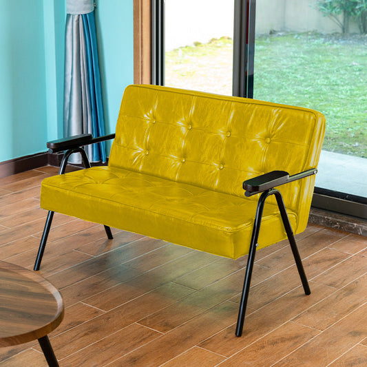 27.95" High Genuine Leather Sofa Recessed Arm Sofa with Tufted Back 45"L x 24"W x 28"H Light Yellow