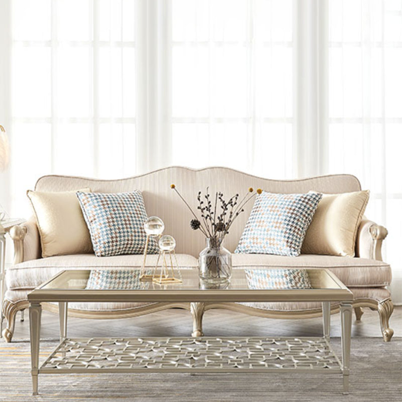 French Country Sloped Arms Sofa with Tight Back in Solid Wood