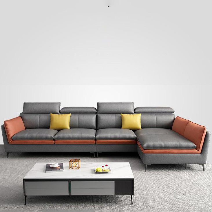Scandinavian Faux Leather Seating Living Room Flared Arm Cushions sofa Clearhalo 'furn' 'furn_sectionals' 'Furniture' 'Living Room Furniture' 'Sectionals' 6461258