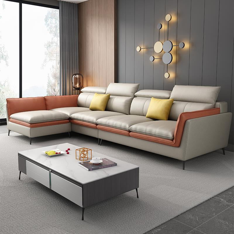 Scandinavian Faux Leather Seating Living Room Flared Arm Cushions sofa Beige Left Clearhalo 'furn' 'furn_sectionals' 'Furniture' 'Living Room Furniture' 'Sectionals' 6461259