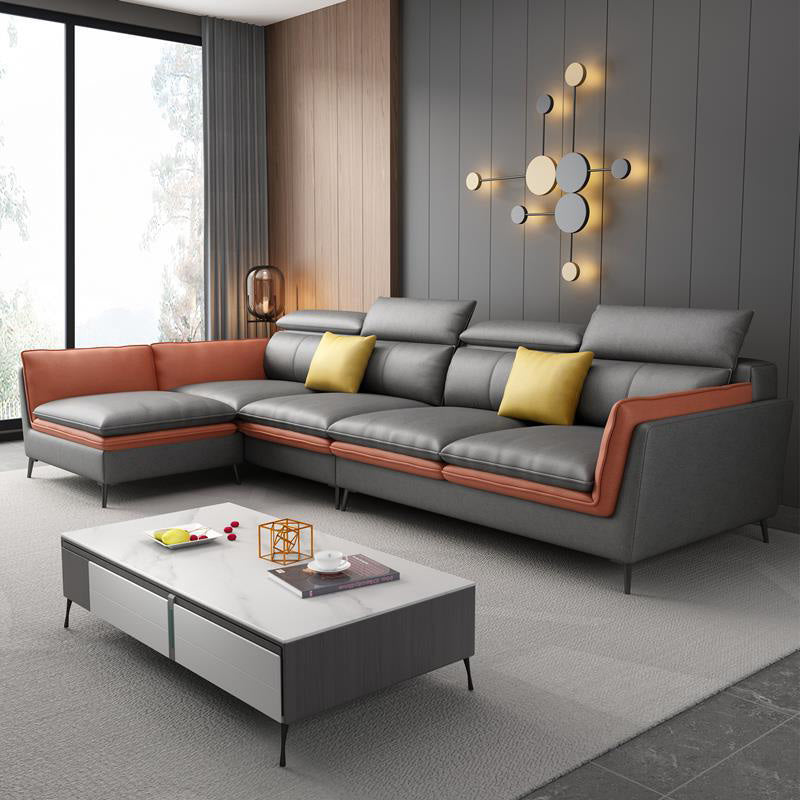 Scandinavian Faux Leather Seating Living Room Flared Arm Cushions sofa Grey Left Clearhalo 'furn' 'furn_sectionals' 'Furniture' 'Living Room Furniture' 'Sectionals' 6461261