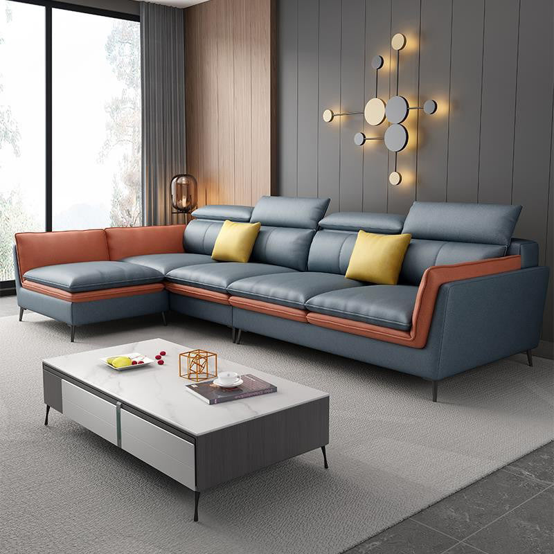 Scandinavian Faux Leather Seating Living Room Flared Arm Cushions sofa Blue Left Clearhalo 'furn' 'furn_sectionals' 'Furniture' 'Living Room Furniture' 'Sectionals' 6461262