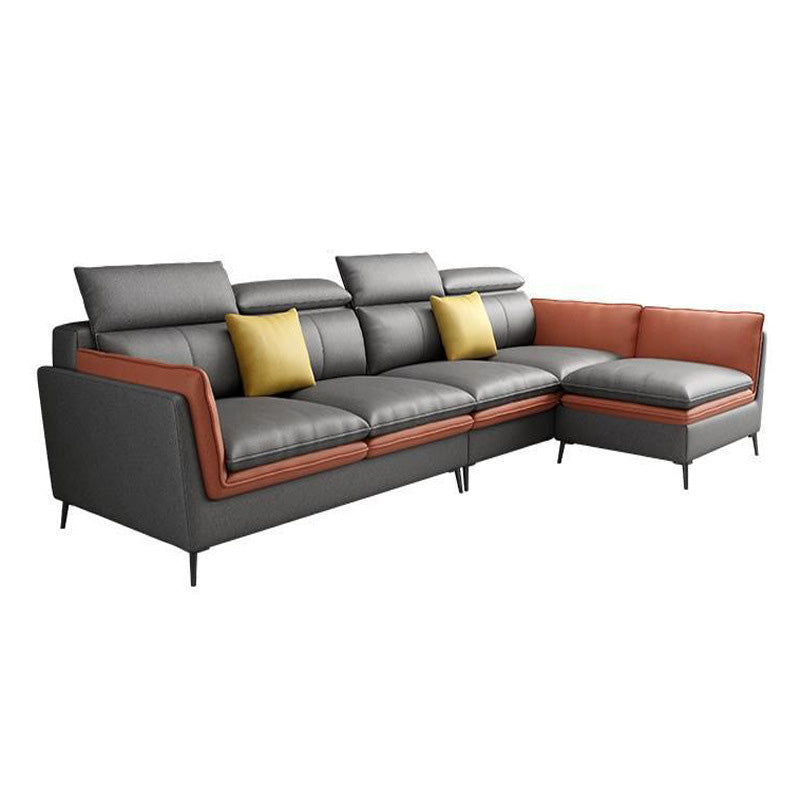 Scandinavian Faux Leather Seating Living Room Flared Arm Cushions sofa Clearhalo 'furn' 'furn_sectionals' 'Furniture' 'Living Room Furniture' 'Sectionals' 6461265