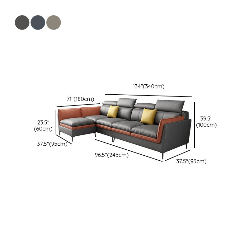 Scandinavian Faux Leather Seating Living Room Flared Arm Cushions sofa Clearhalo 'furn' 'furn_sectionals' 'Furniture' 'Living Room Furniture' 'Sectionals' 6461271