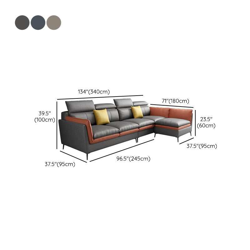 Scandinavian Faux Leather Seating Living Room Flared Arm Cushions sofa Clearhalo 'furn' 'furn_sectionals' 'Furniture' 'Living Room Furniture' 'Sectionals' 6461272