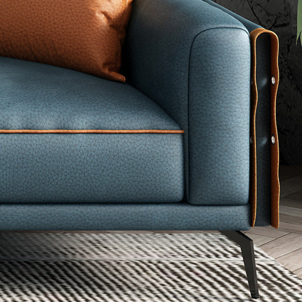 70" Wide Mid-Century Modern Sectional Sofa Leather Sleeper Sectional