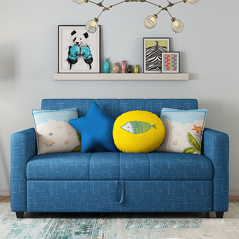 Square Arm Sofa Convertible with Pillows Sofa Bed in Navy for Apartment