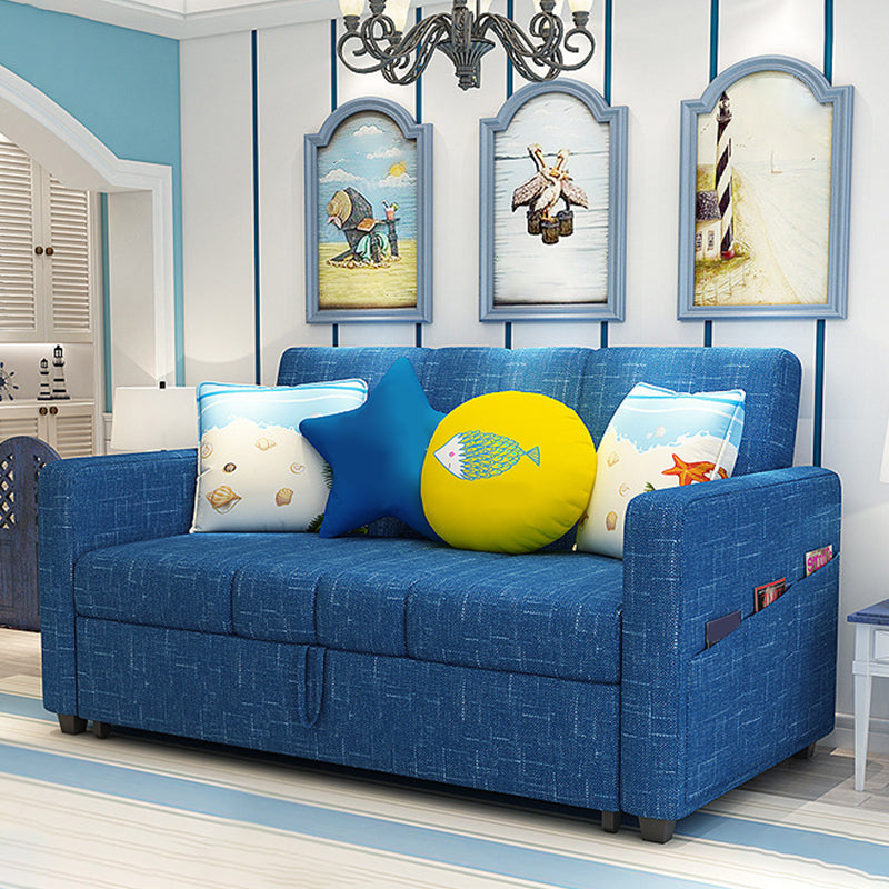 Square Arm Sofa Convertible with Pillows Sofa Bed in Navy for Apartment