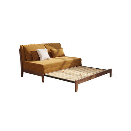 Moderne armloze bankbed cabriolet met kussens zitplaatsen in bruin