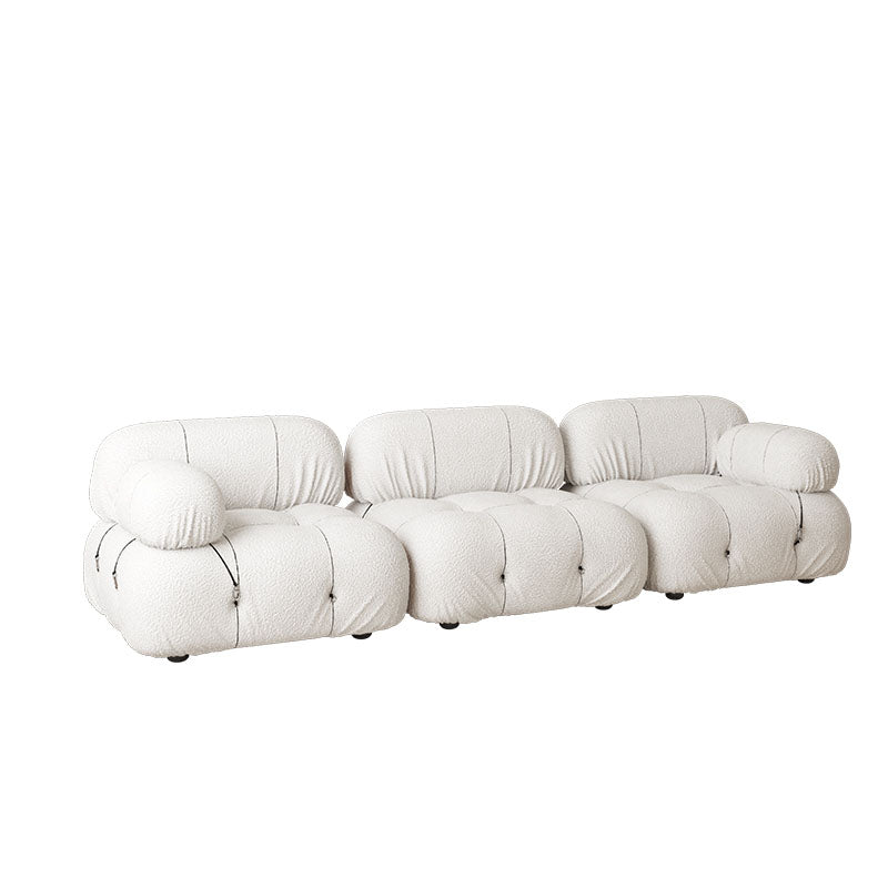 35.4" Wide Contemporary Seating Cushions Round Arm Sofa in Beige and Brown 106"L x 35"W x 25.5"H Off-White Wool Clearhalo 'furn' 'furn_sofas' 'Furniture' 'Living Room Furniture' 'Sofa' 'sofas' 6461878