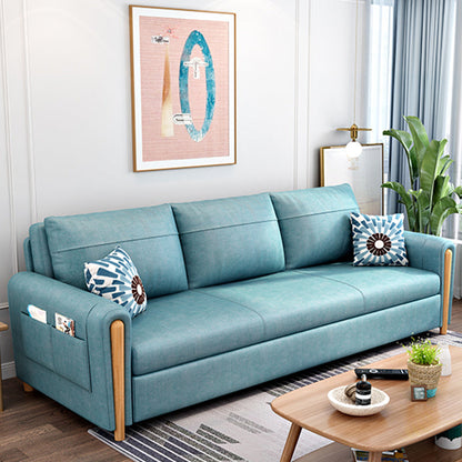 Cushion Back Sofa Futon Square Arms Convertible Sofa with Storage Blue Clearhalo 'furn' 'furn_futons' 'Furniture' 'Futons & Daybeds' 'Futons' 'Living Room Furniture' 6461895