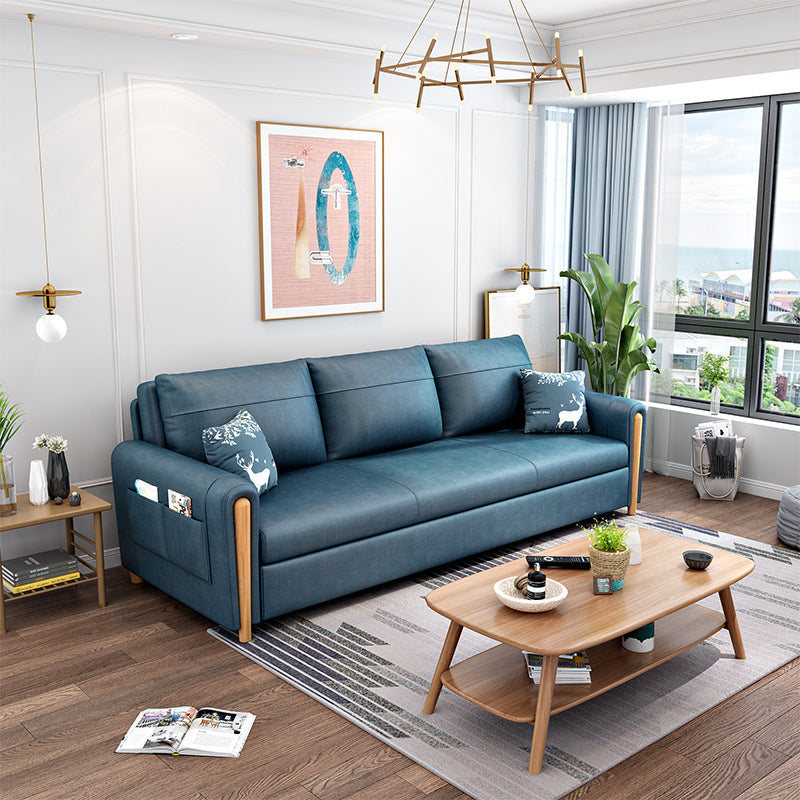 Cushion Back Sofa Futon Square Arms Convertible Sofa with Storage Clearhalo 'furn' 'furn_futons' 'Furniture' 'Futons & Daybeds' 'Futons' 'Living Room Furniture' 6461907