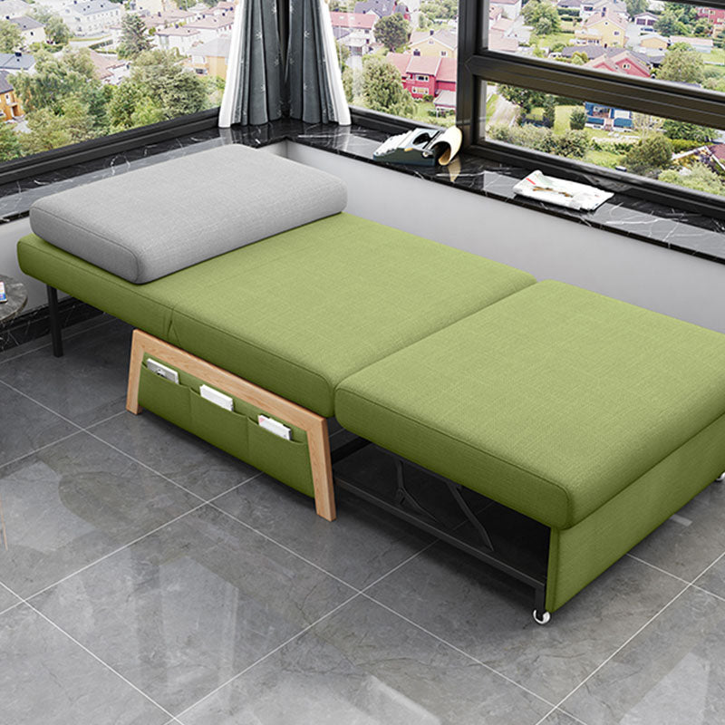 Cushions Armless Convertible Sofa Bed Cotton Blend Seating in Green and Gray