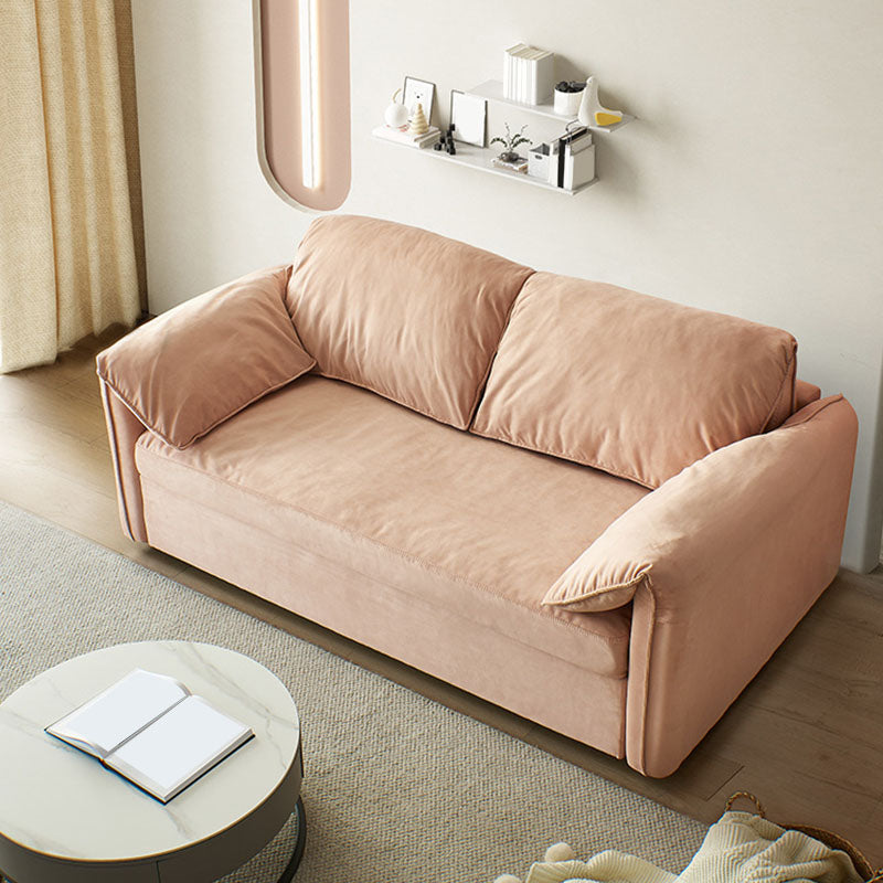 Modern Faux Leather Sofa Bed Pink Pillow Top Arm Sofa for Living Room