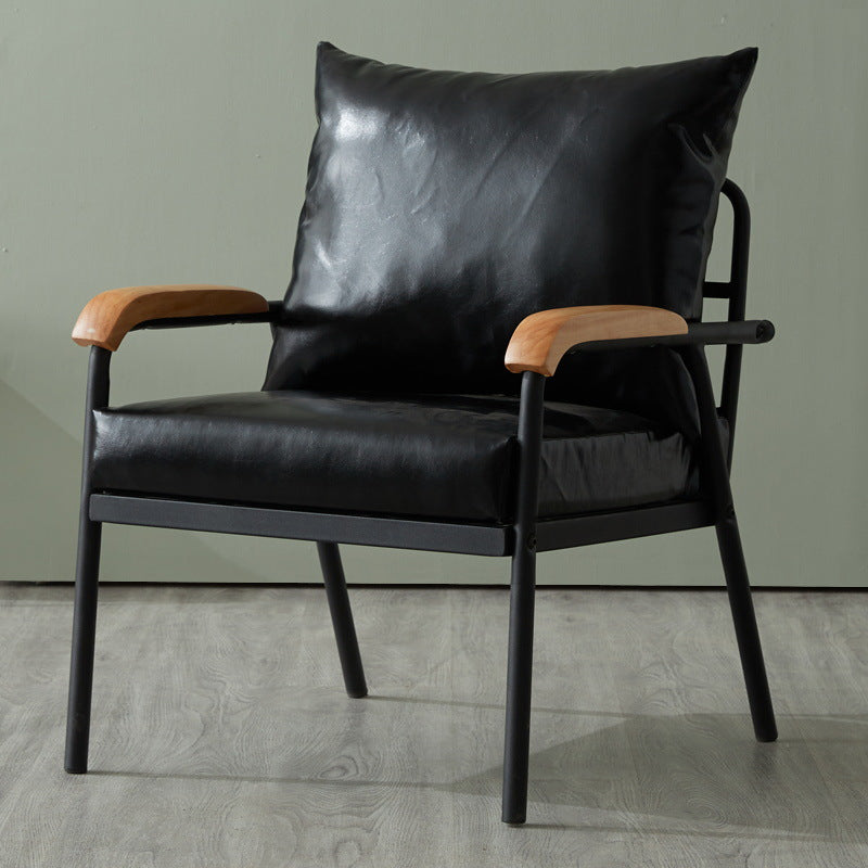 Solid Color Living Room Armchair Arms Included Accent Armchair Black Faux Leather 1 Piece Clearhalo 'Accent Chairs' 'accent_chairs' 'Chairs & Seating' 'furn' 'furn_accent_chairs' 'Furniture' 'Living Room Furniture' 6462019