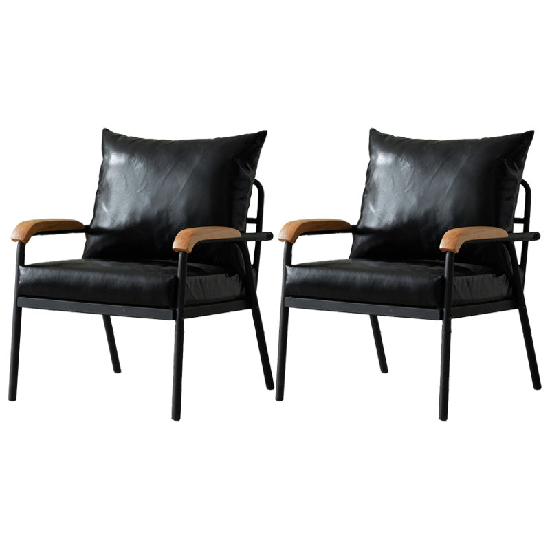 Solid Color Living Room Armchair Arms Included Accent Armchair Black Faux Leather 2 Piece Set Clearhalo 'Accent Chairs' 'accent_chairs' 'Chairs & Seating' 'furn' 'furn_accent_chairs' 'Furniture' 'Living Room Furniture' 6462020