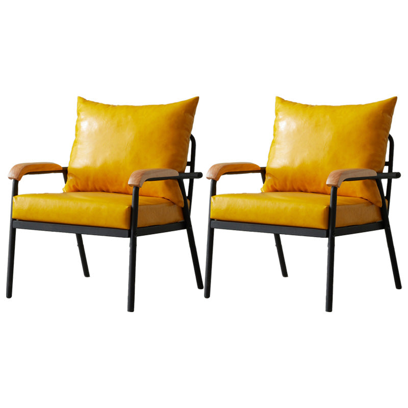 Solid Color Living Room Armchair Arms Included Accent Armchair Yellow Faux Leather 2 Piece Set Clearhalo 'Accent Chairs' 'accent_chairs' 'Chairs & Seating' 'furn' 'furn_accent_chairs' 'Furniture' 'Living Room Furniture' 6462028