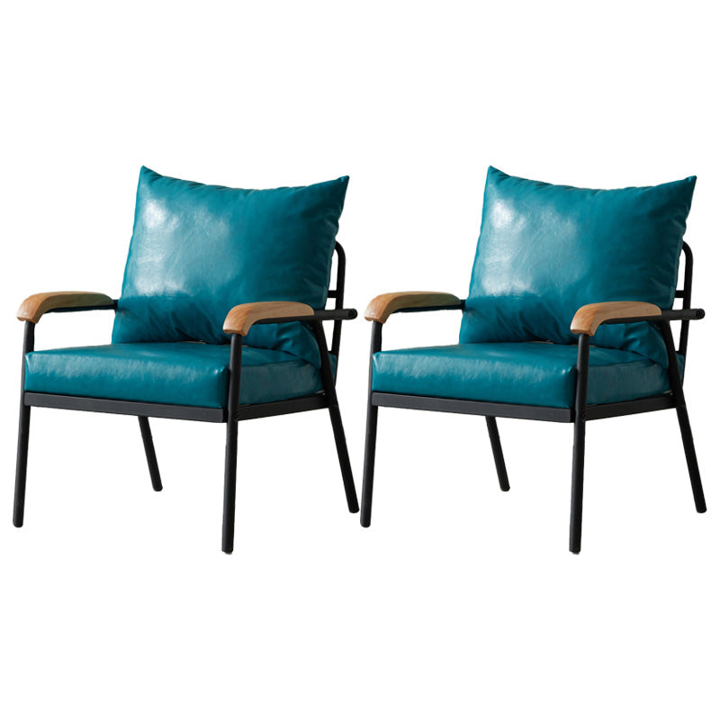 Solid Color Living Room Armchair Arms Included Accent Armchair Blue Faux Leather 2 Piece Set Clearhalo 'Accent Chairs' 'accent_chairs' 'Chairs & Seating' 'furn' 'furn_accent_chairs' 'Furniture' 'Living Room Furniture' 6462036
