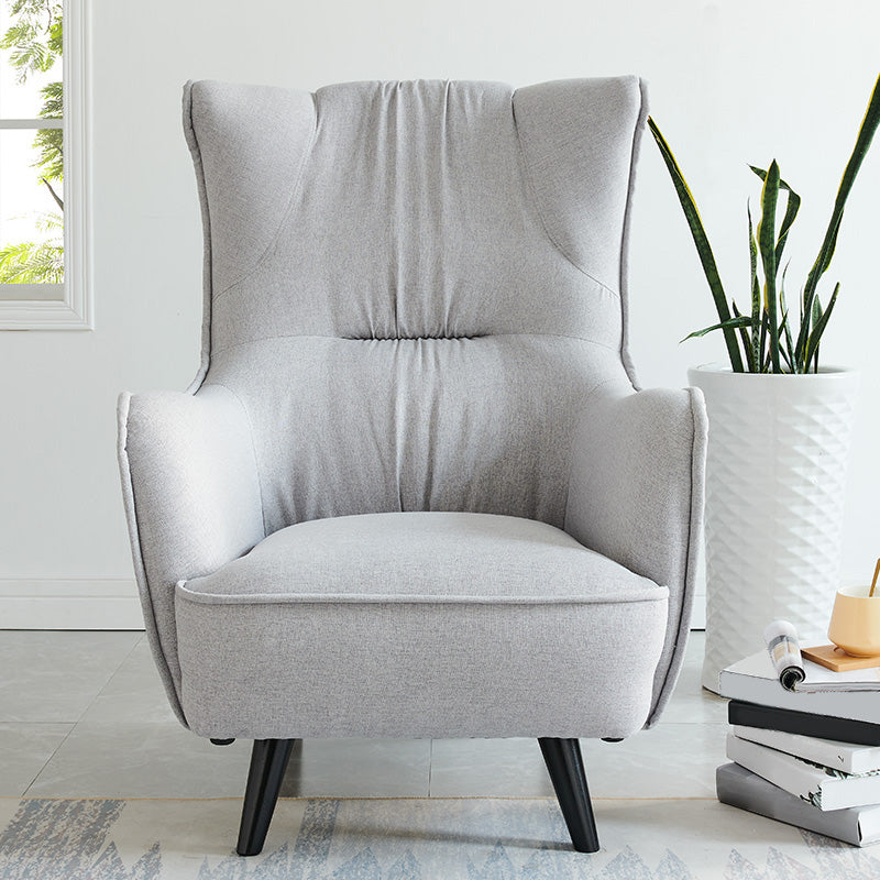 Mid-century Linen Blend Accent Armchair Arms Included Arm Chair Grey Cotton and Linen 1 Piece Clearhalo 'Accent Chairs' 'accent_chairs' 'Chairs & Seating' 'furn' 'furn_accent_chairs' 'Furniture' 'Living Room Furniture' 6462044